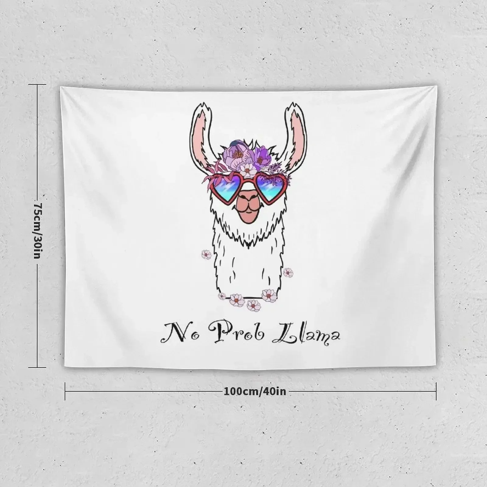 No prob llama alpaca floral heart sunglasses T-shirt Tapestry Decorations For Your Bedroom Home Supplies Tapestry