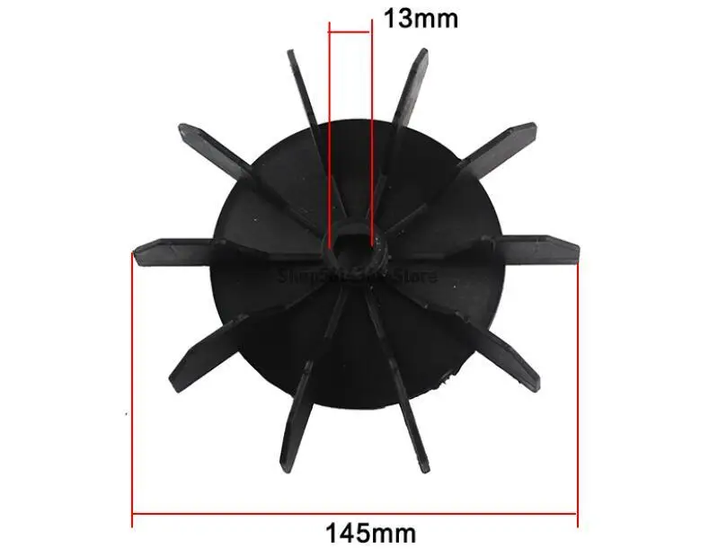 1P Air Compressor Replacement Fan Black  145mm Outer Diamater 10 Vans 13mm hole diamater