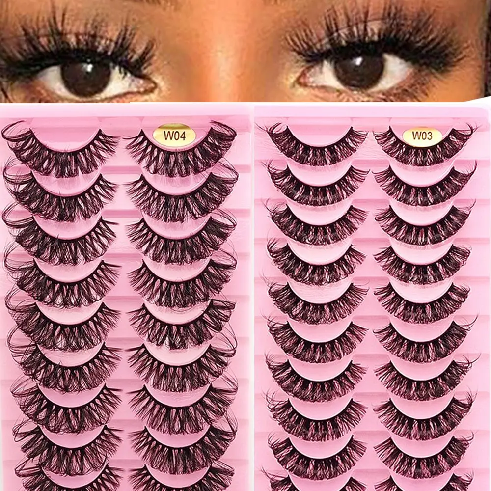 10 paires d'extensions de cils Volume vaporeux naturel longs Faux cils Faux vison russie Volume DD Curl