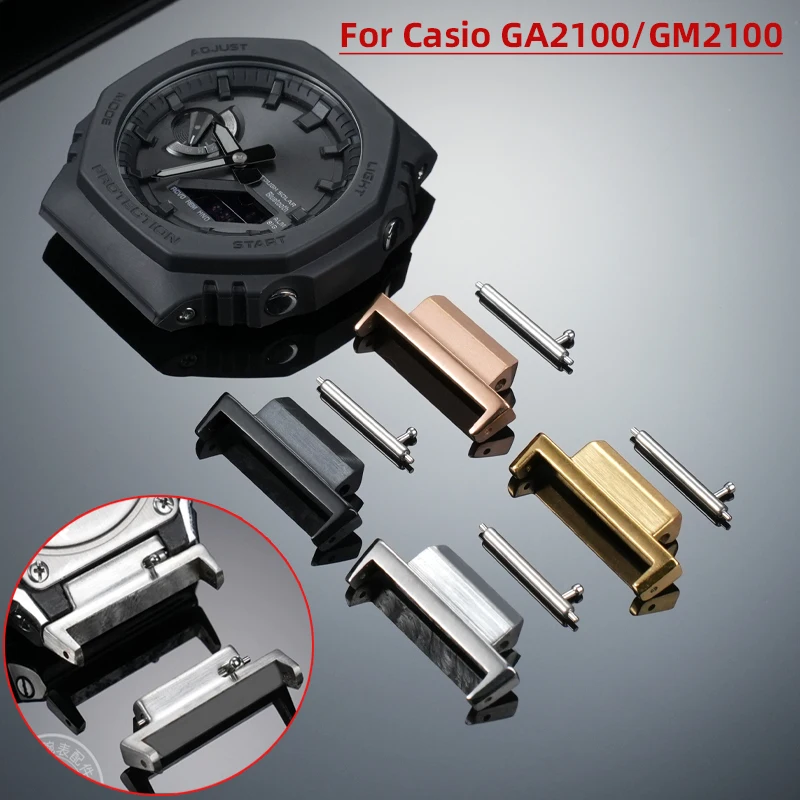 For Casio GSHOCK GM-2100 GA-2100 GBM-2100 Strap Adapter Farmhouse Oak Modified Silicone watchBand head Stainless Steel Connector