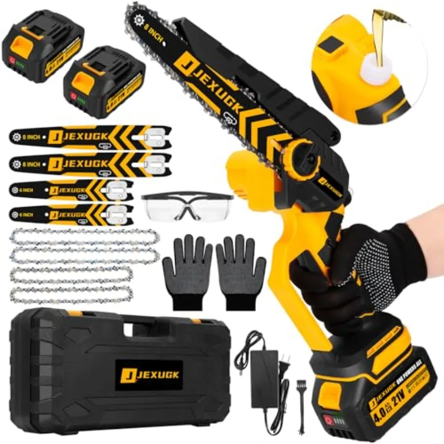 

Brushless Mini Chainsaw 8" and 6" Hand Held Cordless Chain Saw with 2 x 4.0Ah Battery Portable Small Electric saw Cordless with