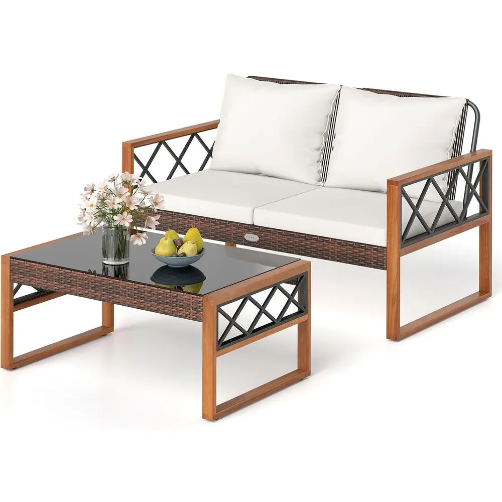 

Прочный комплект из кресла-дивана и стола из акации для улицы, патио, террасы или заднего двора