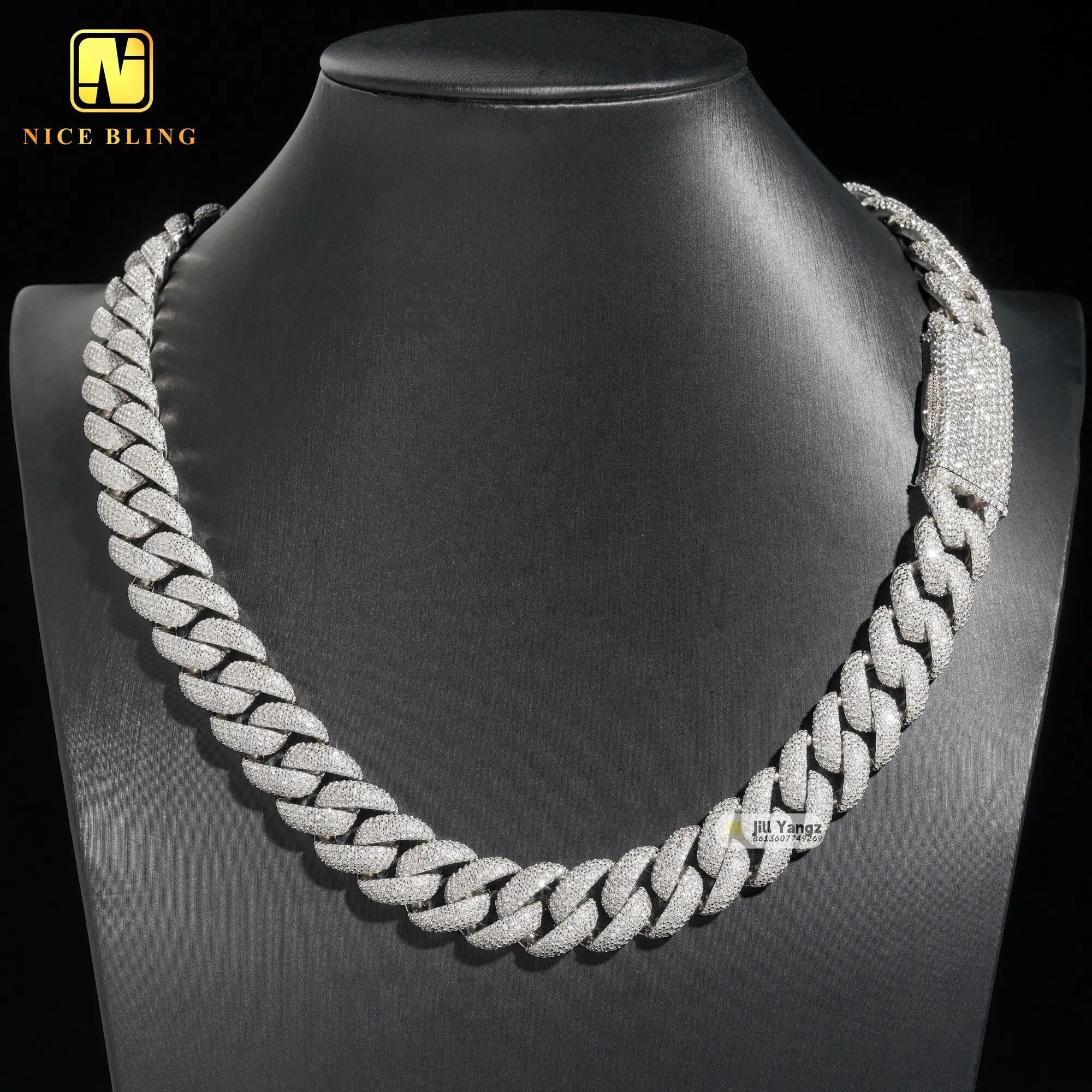 Sterling Silver Cuban Link Chain, Cubic Zirconia Colar, banhado a ouro 18k, Hip Hop Jóias, Atacado, China, 16mm