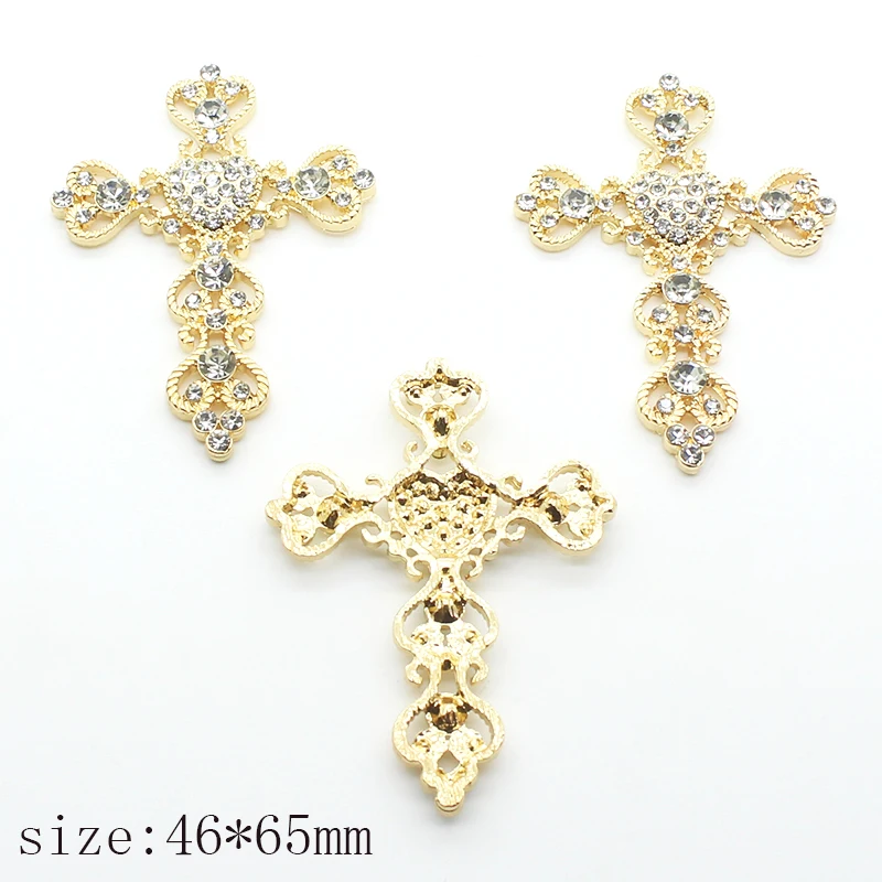 2Pcs/Lot65 * 46MM Alloy Water Diamond Cross Pendant Flat Bottom brooch Party Holiday Peace Health Clothing Accessories DIY Handi