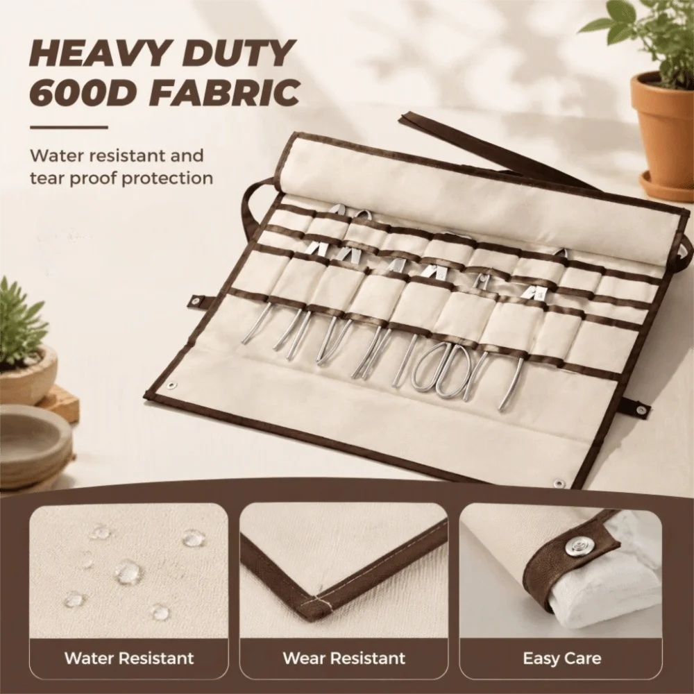 Durable 600D Oxford Cloth Garden Tool Bag Portable Foldable Tool Storage Bag Beige Water Proof Hand Tool Bag Bonsai Kit Carrying