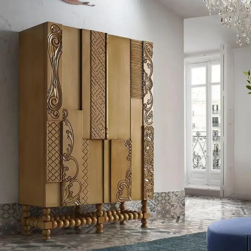 Side  decorative high American French wine  vertical cabinet storage tea solid wood