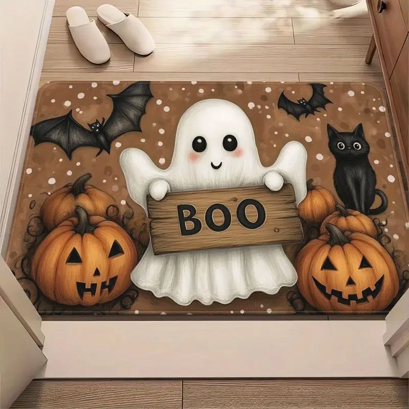 VIKAMA American-Style Halloween Welcome Door Mat, Dirt-Resistant and Easy-to-Manage Entryway Rug, Holiday Decorative Carpet