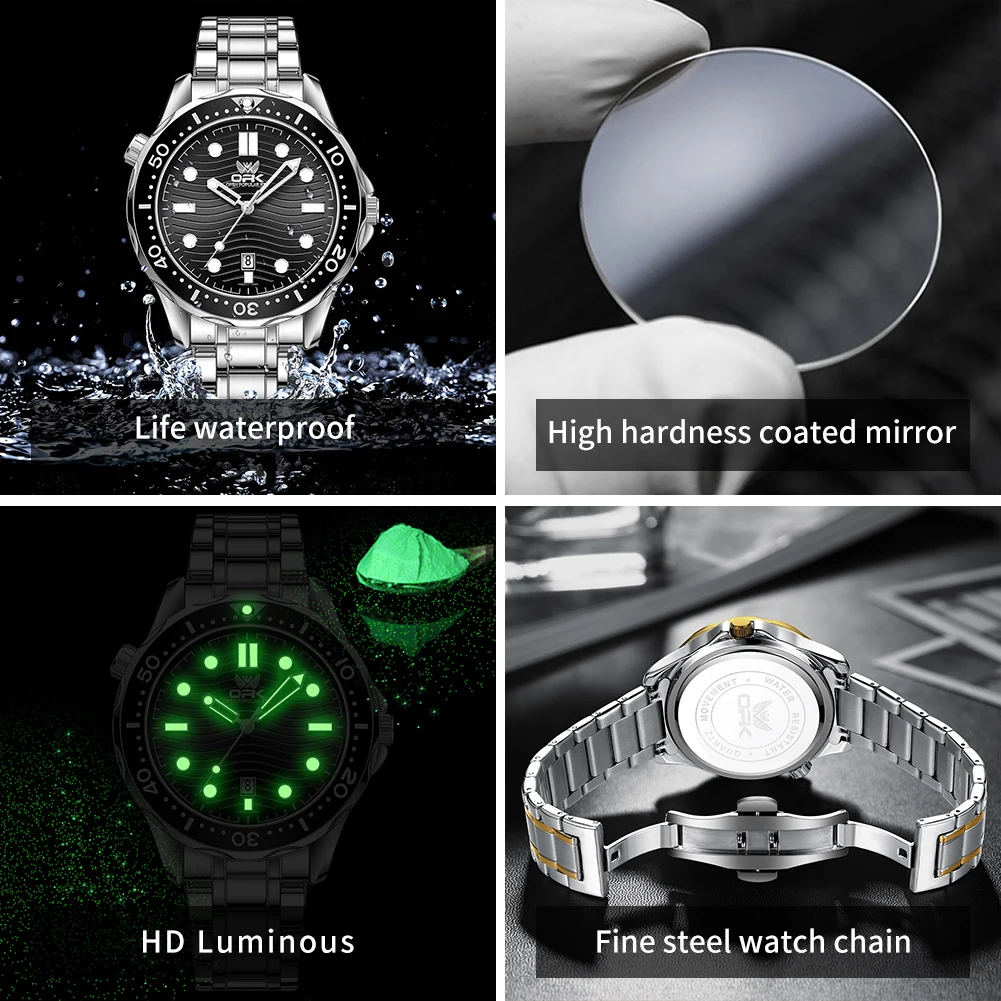 OPK Men\'s Watches Classic Fashion Pilot Style Original Quartz Watch for Man Waterproof Luminous Stainless Steel Date