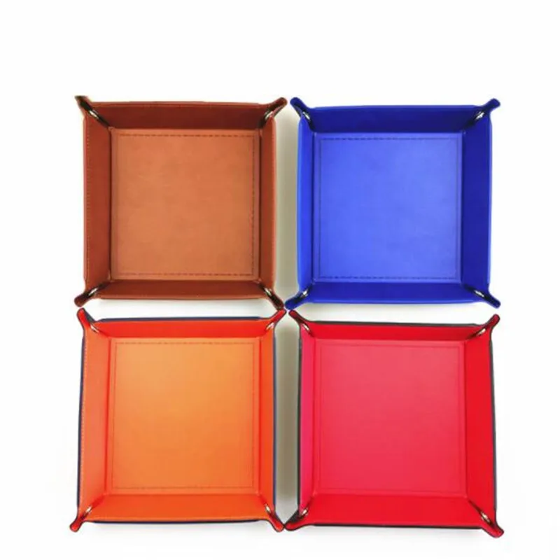 Creative Folding Tray Pu Leather Valet Trinket Collapsible Phone Key Wallet Coin Desktop Storage Sundries Box Bins Accessories