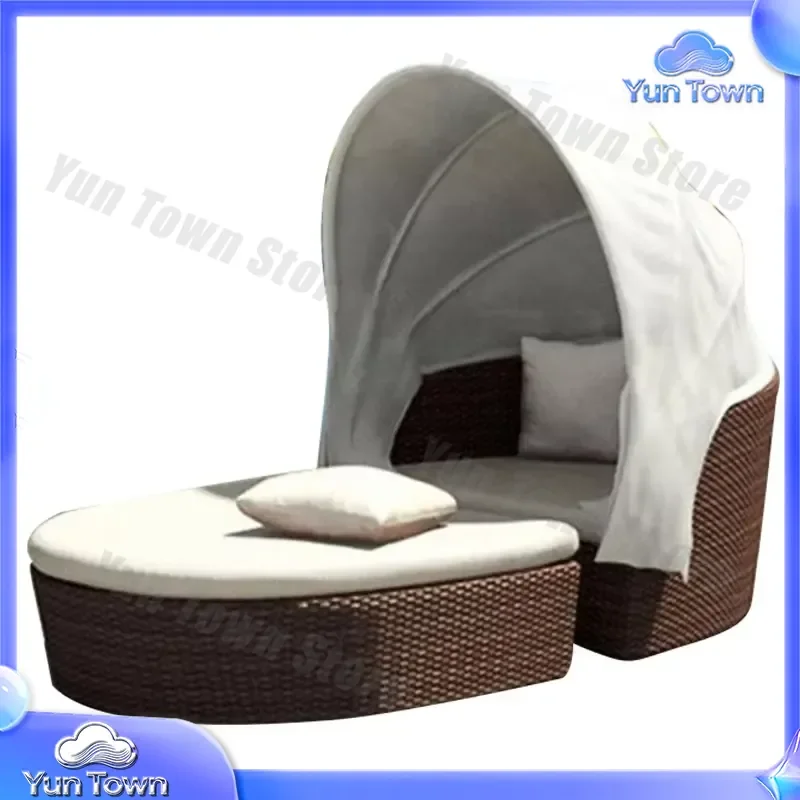 Outdoor Rattan Bed for Patio Courtyard Beach Villa Balcony Pool Lounge Lazy Lounger Leisure Furniture Wicker Daybed Sunbed