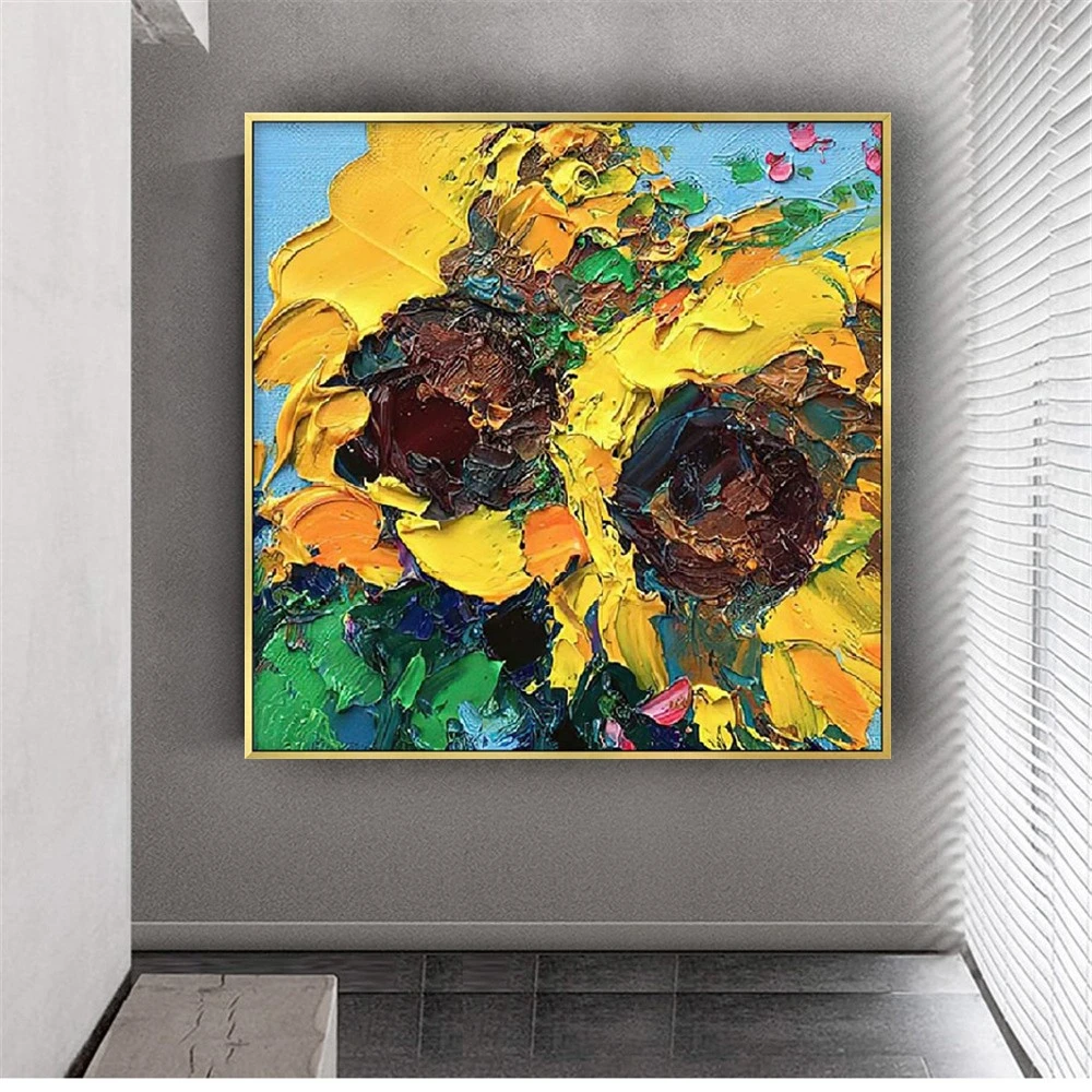 Handmade Landscape Knife Thick Oil Paintings Sunflowers Wall Canvas Flower Pictures Modern Canvas Artwork For Living Room Decor