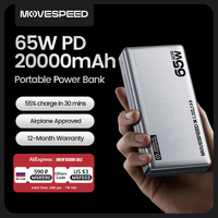 MOVESPEED E20 20000mAh Power Bank 65W Type C Fast Charging External Battery Portable Charger Powerbank for MacBook Lenovo Laptop