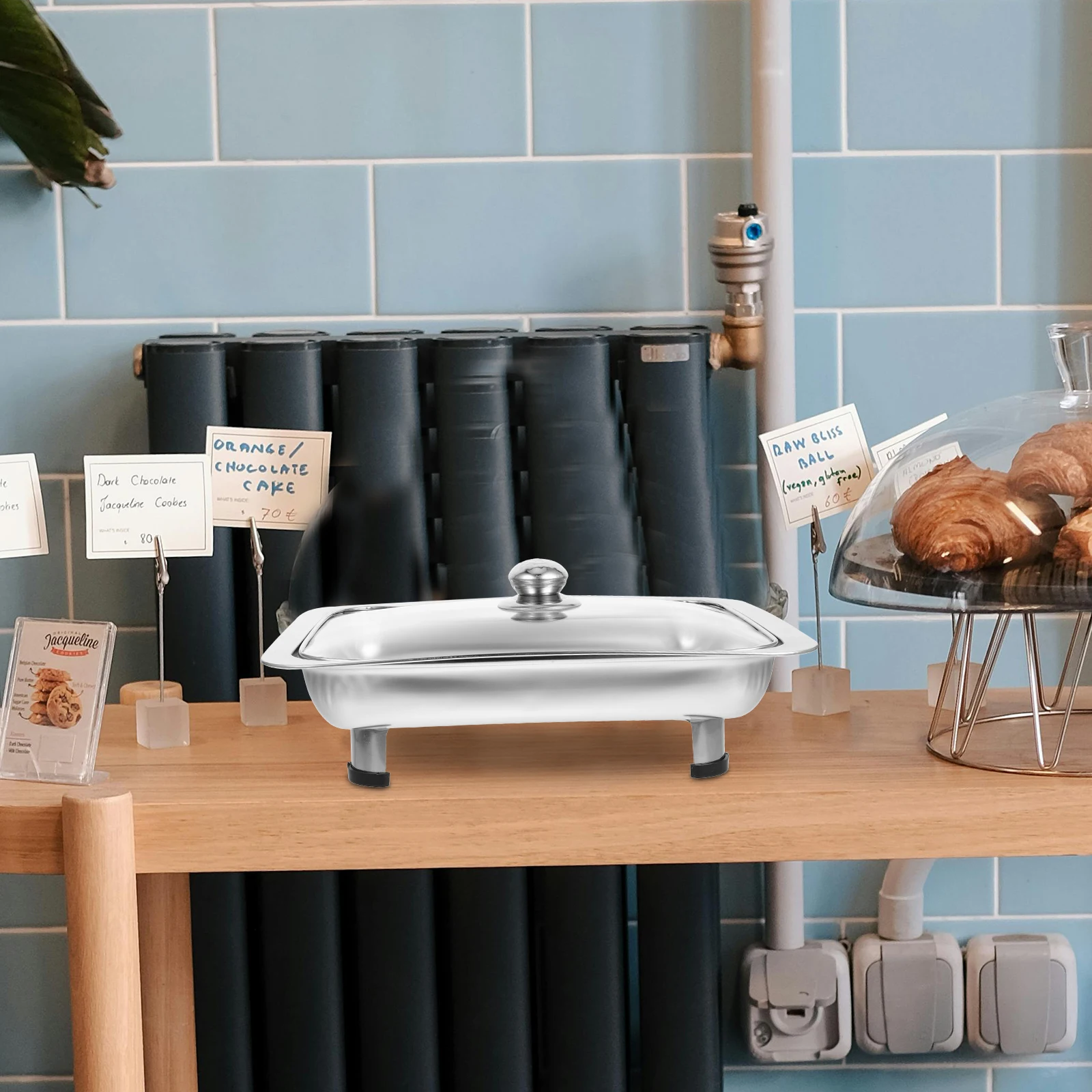 طبق عشاء مستطيل صينية من الفولاذ المقاوم للصدأ بوفيه أطباق حامل عرض الطعام طبق الغضب مقلاة تقديم الطعام للحفلات تصميم أربعة أقدام