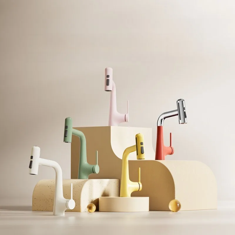 Pull-and-lift washbasin faucet for household bathroom is used for both cold and hot purposes.