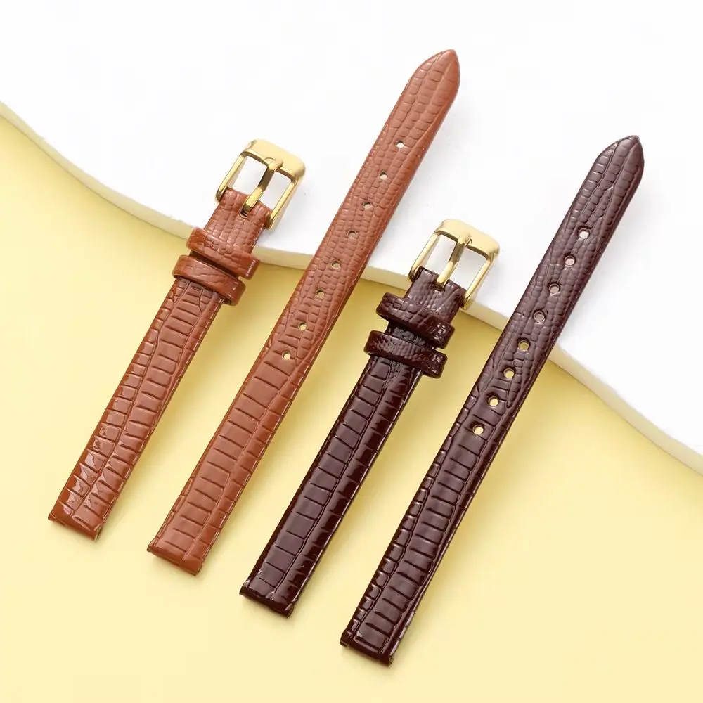 Lizard Pattern Women Men Pin Buckle Watch Band Ultra-thin Leather Strap 8 10 12mm 14mm 16mm Slim Universal Waterproof Wristbands
