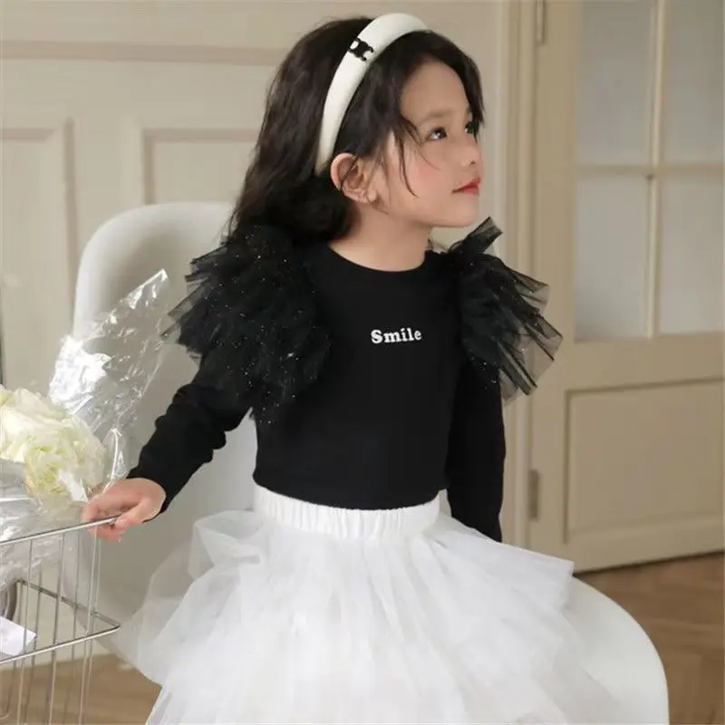 Girls\' Clothing T-shirt 2023 Spring New Children\'s Cotton Baby Performance Dress Long Sleeve Slim Fit Fashion Kids Outfits 2-8T