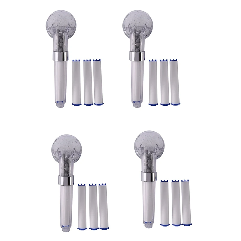 

4 Set Negative Ions Bathroom Handheld Shower Water Saving Head Set With 12 Filters High Pressure