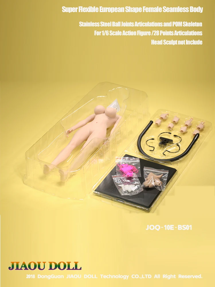 1/6 JOQ-09F Europe America Large Breast Seamless Body Connect Feet Movable Joints Super Flexible for 12" Female Head Sculpt DIY