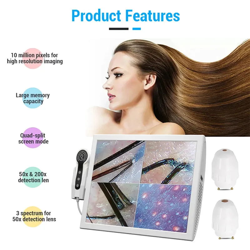 2024 HD Digital Skin Analyzer Professional Hair Scalp Camera Detector Hair Follicle Oil Moisture Test Device 15inch