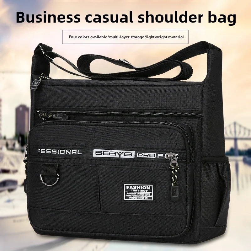 Men's cross-body bag with multi-layered pockets, adjustable shoulder strap, business single-shoulder bag