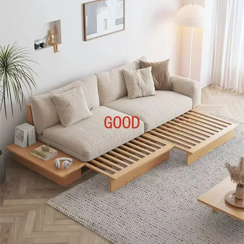 Anx Convertible Sofa Bed Japanese Style Retractable Solid Wood Small Modern Simple Living Room Multifunctional Sofa
