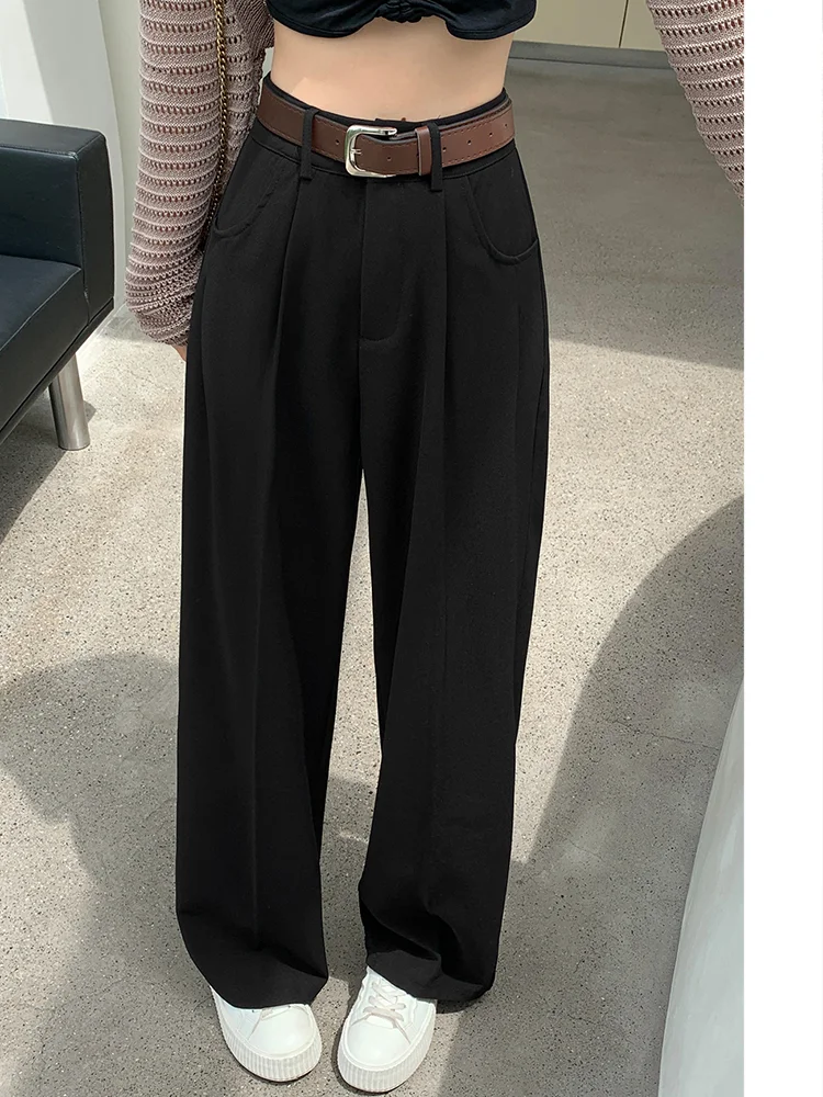 

2023 New Fashion Draped High Waist Wide-leg Pants Womens Autumn Casual Loose Long Pants Ladies Chic Straight Suit Trousers