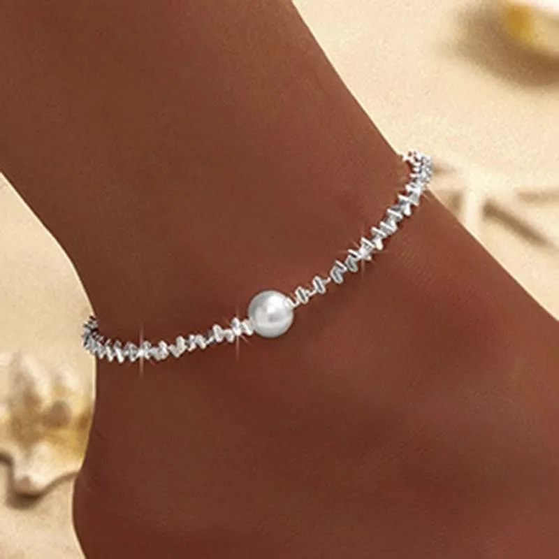 Silver Color Chain Anklets for Women Heart Cross Double-layer Anklet Summer Beach Barefoot Sandals Bracelets On Leg Foot Jewelry