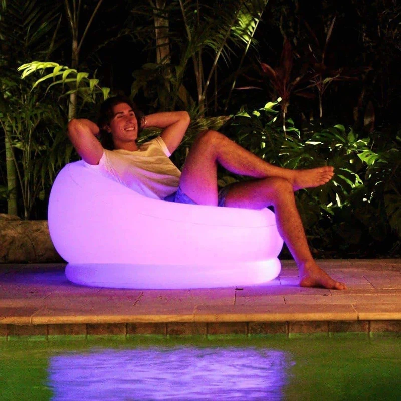 PVC Inflatable Spherical Lazy Sofa LED Remote Control 16 Color Luminous Outdoor Waterproof Sofa