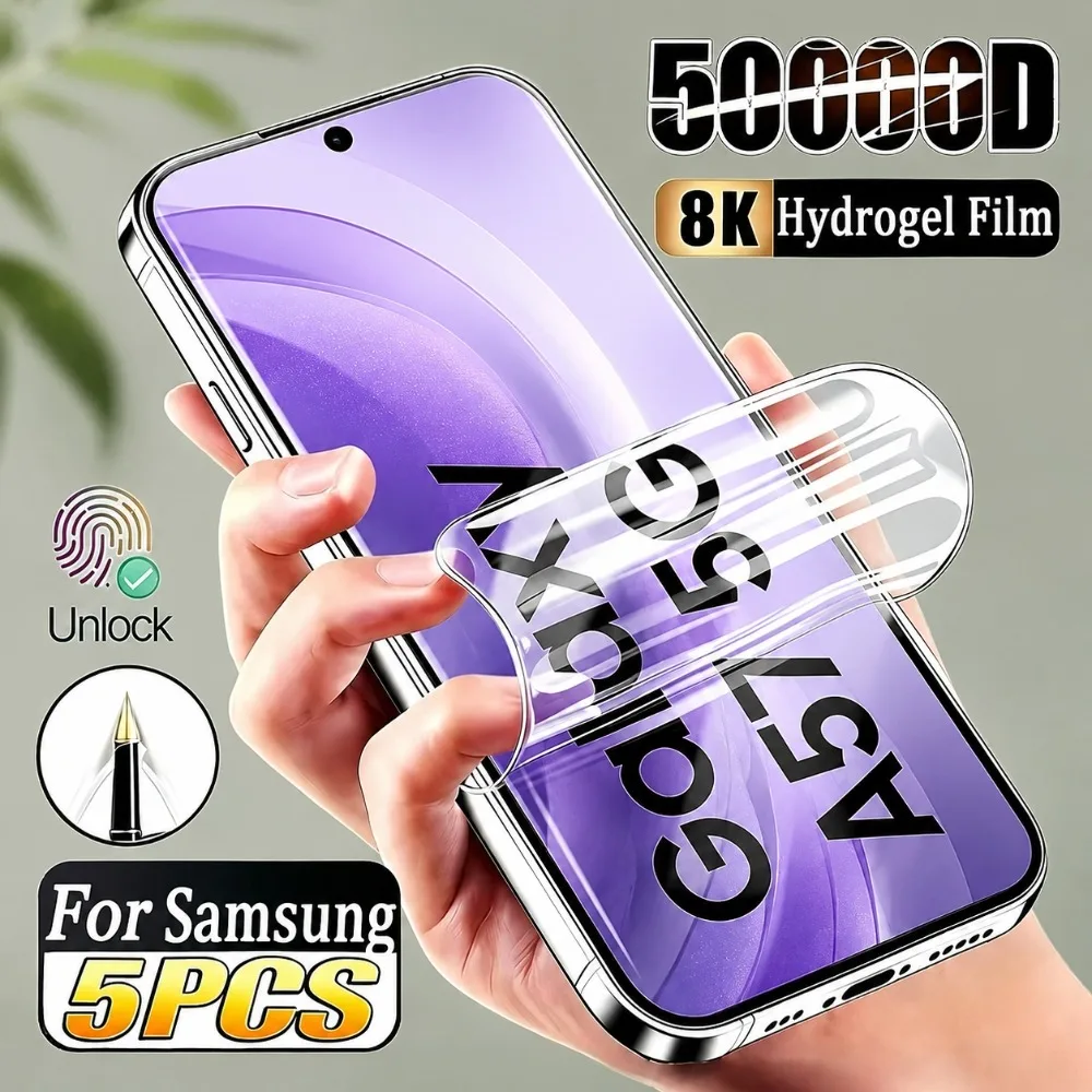 5Pcs Ultra Clear Hydrogel Film for Samsung Galaxy A57 A17 A06 A37 A16 A26 A36 A56 A15 A25 A35 A55 A05 Full Cover Screen Protecto