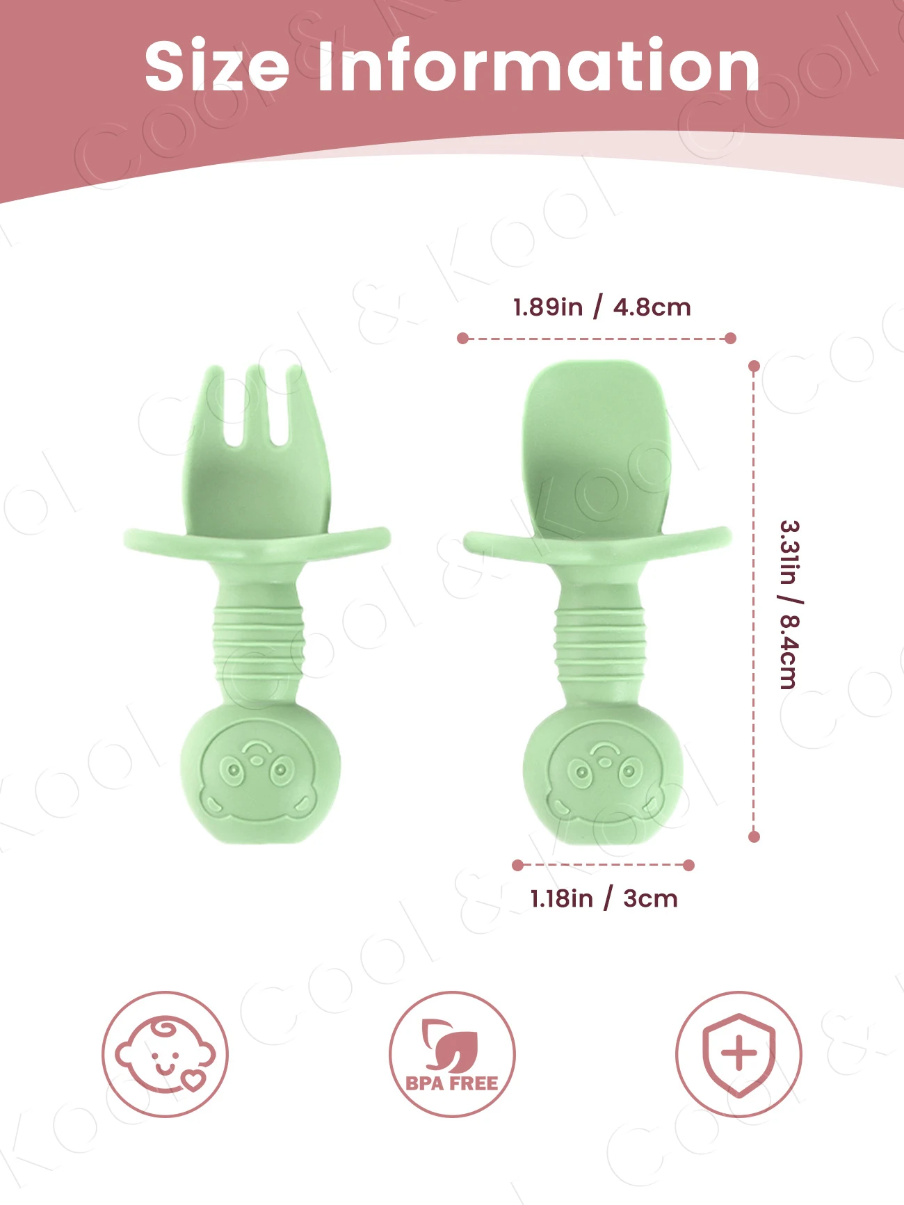 Baby Feeding Spoon Fork Set, Soft Silicone Heads with Silicone Handle for Safe & Mess-Free Practice