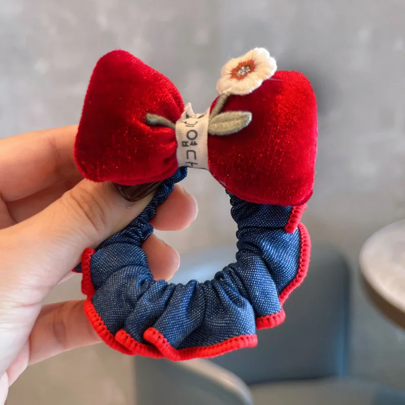 

10 Pcs/Lot, Sweet Baby Girls Hair Scrunchies Denim Fabric Elastic Ponytail Holder Tie Hair Hoop Scrunchy Rubber Band