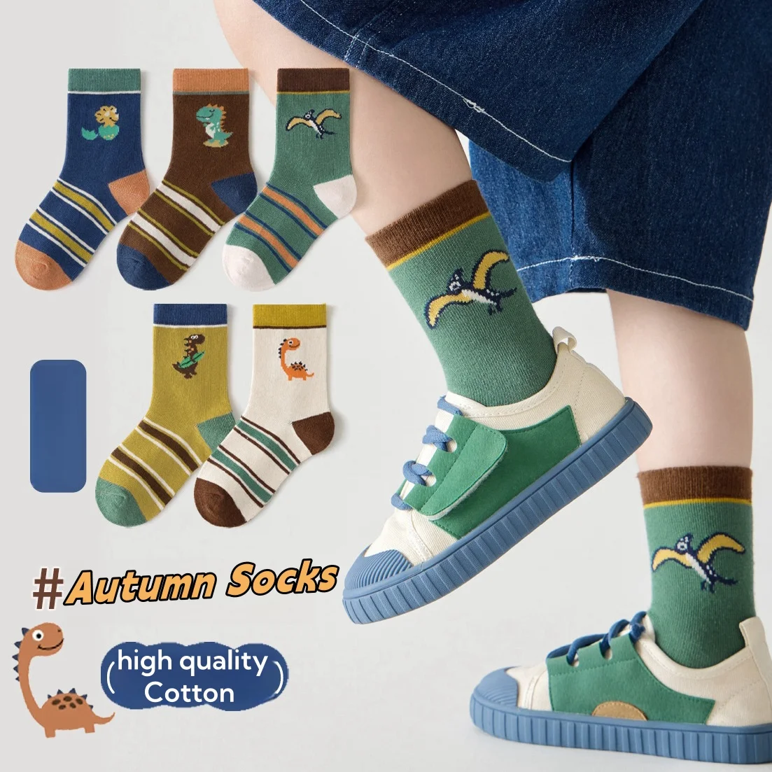 

Autumn Socks Baby Socks Cute Dinosaur Socks Kids Boys Calf Socks Childrens Autumn Winter Cotton Socks 5packs