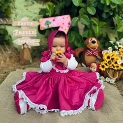 Baby Girls Lolita Party Dress Infant Masha and the Bear Princess Gown Toddler 1st Birthday Tutu Dresses Girls 2pcs Sets Costumes