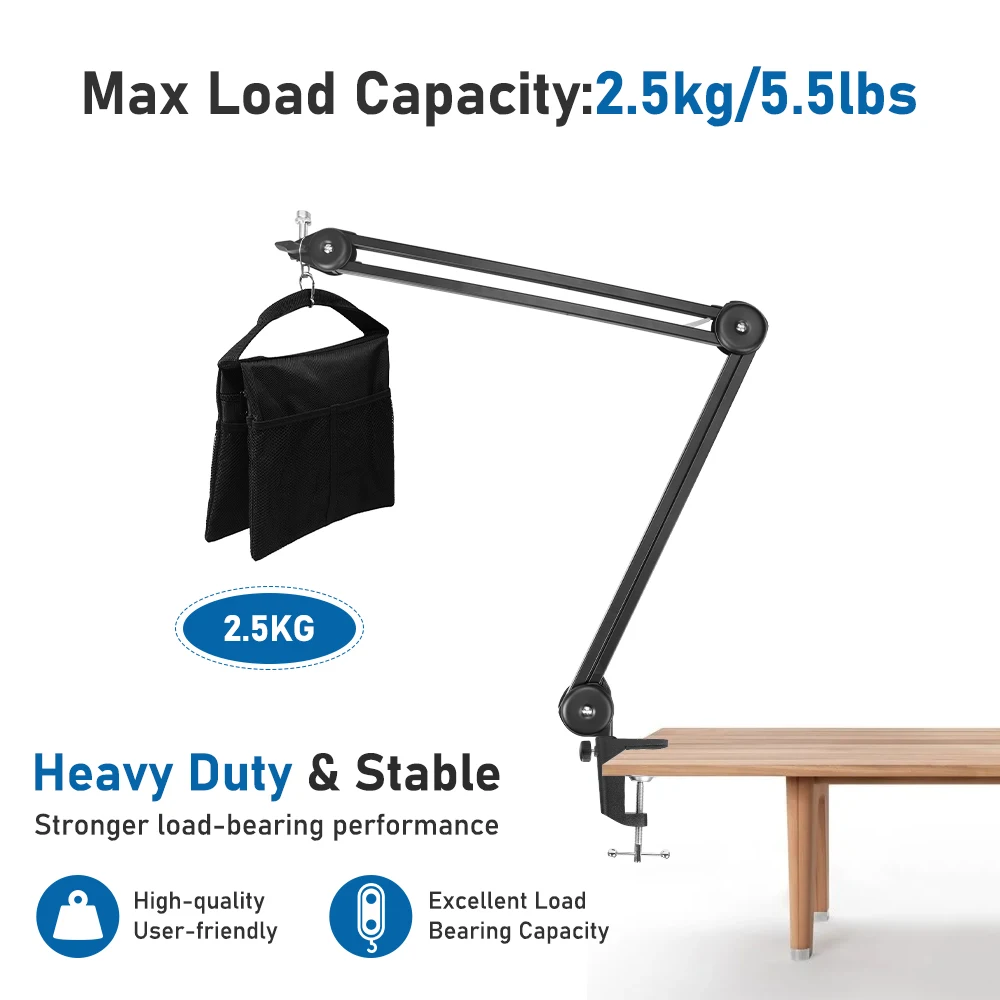 Microphone Heavy Duty Arm Desktop Stand Adjustable with 5 Ties Spring Built-in Mic Arm Sturdier Stand for Blue Yeti Snowball