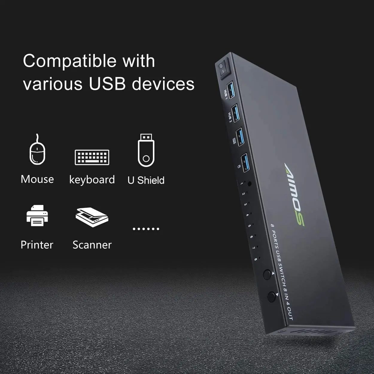 AIMOS KVM 8 in 4 Out USB Switch ,Printer Sharer Switcher Hub 8 PC Sharing 4 USB Devices S…