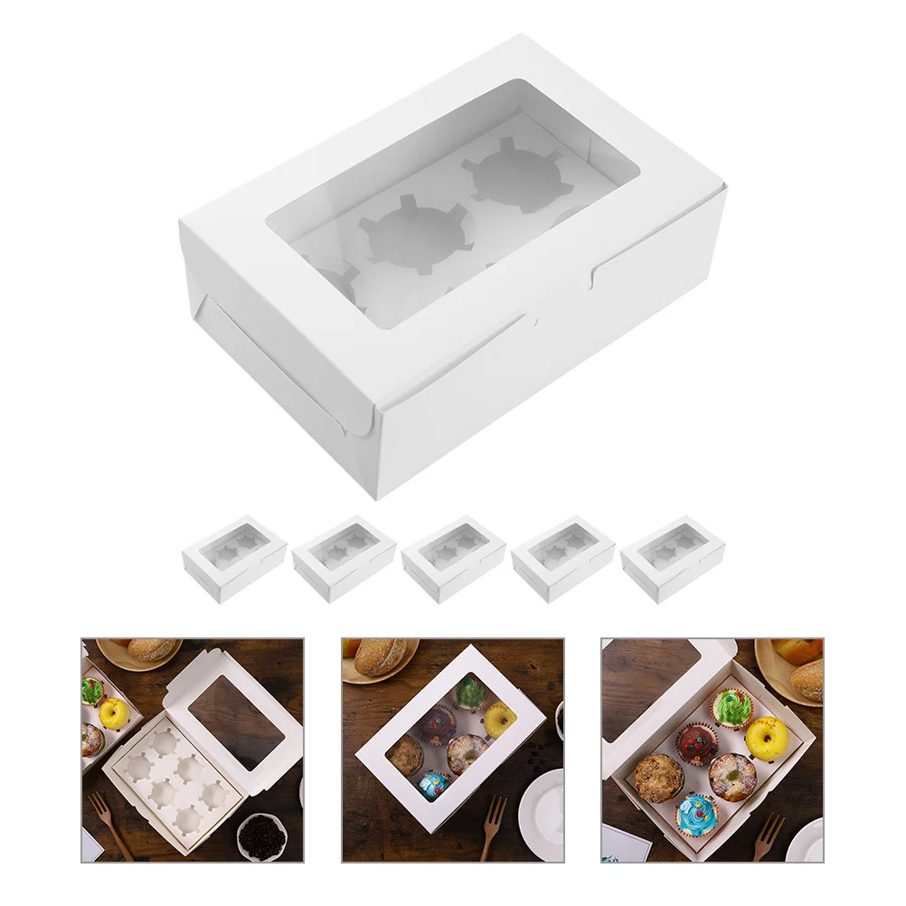 

6pcs Cake Carrier White Paper Boxes For Packing Packaging Dessert Containers Cake Carrier Muffins Holders Safe Storage