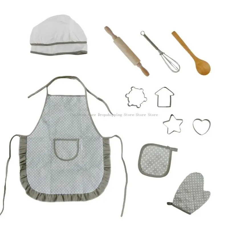 11 قطعة لعبة مطبخ الأطفال مجموعة لعب الأدوار مع المئزر وأداة الخبز آمنة أدوات المطبخ التظاهر للتعليم #1