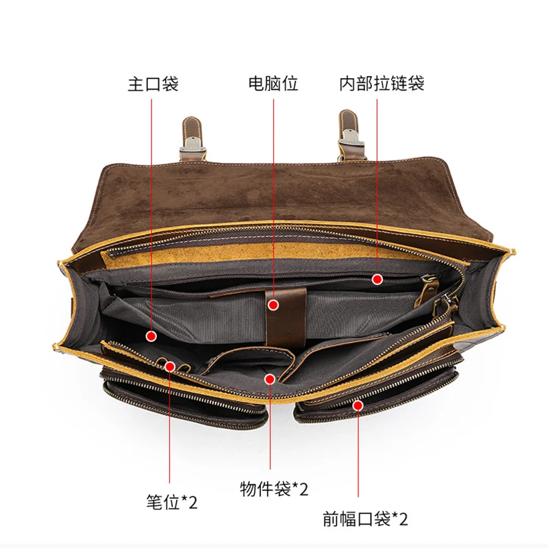 Vintage Handbags Men\'s Leather Notebook Bag Cowhide Travel Trolley Wheel Luggage Men\'s Messenger Bag Business Briefcases