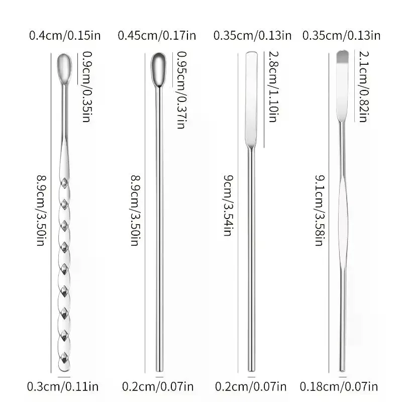 4 pçs ferramenta de haste de agitação da arte do prego pó de aço inoxidável líquido gel polonês colher espátula fundação ferramenta de mistura
