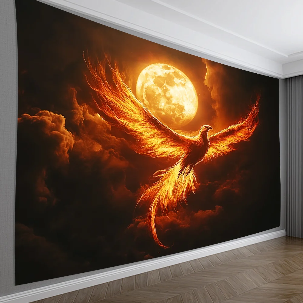 VIKAMA Blaze Phoenix Tapestry With Cloud Patterns For Living Room And Bedroom Featuring a Fantasy Style Decoration