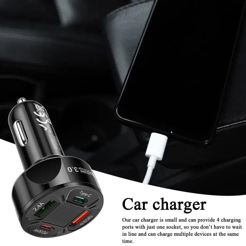 4 Port Car Charger 4 Port USB Car Charger Adapter Portable Car Charger Adapter Car Accessories For Travel Daily Life Business