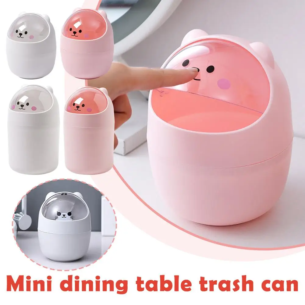 Cute Desktop Trash Can, Small Garbage Can With Flip Lid, Tiny Countertop Wastebasket, Kawaii Mini Desk Waste Bin For Bedroo D5r7