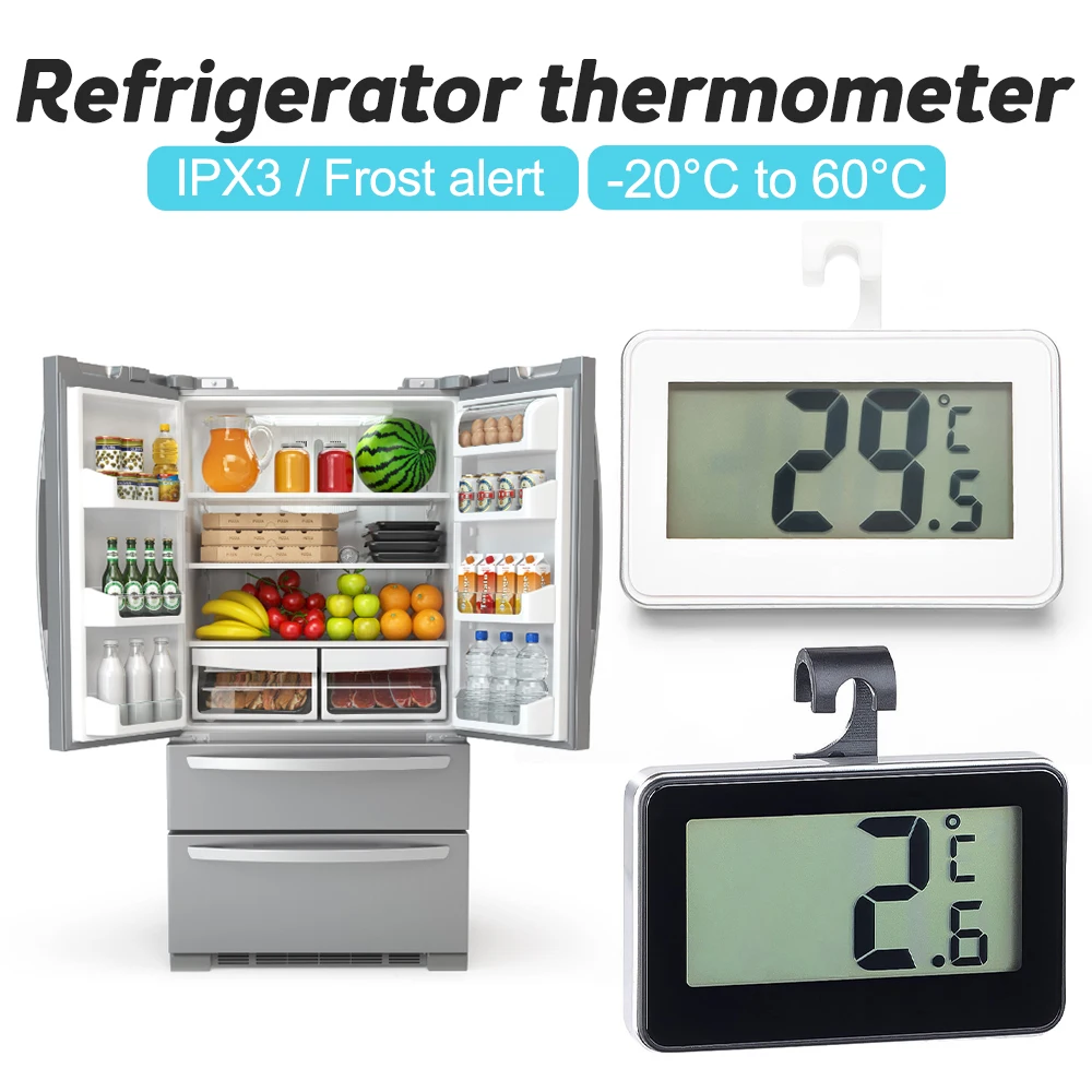 LCD Digital Thermometer Precision Fridge Freezer With Adjustable Stand Magnet Screen Waterproof Refrigerator Thermometer Tool