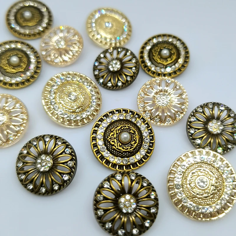 17.5/20/23MM Vintage Luxury Rhinestone Metal Round Buttons Of Clothing Wholesale High Quality Button Makers Crafts Sewing DIY