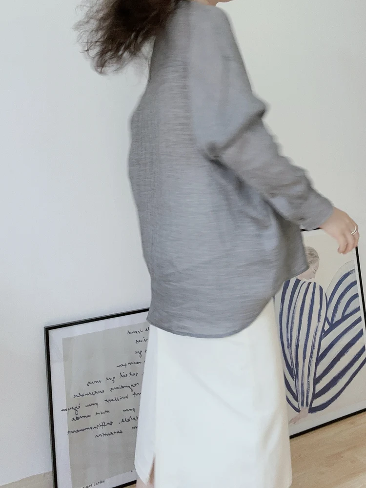 

Женская летняя льняная рубашка свободного кроя с длинным рукавом, дышащая, тонкая, с защитой от солнца, в французском стиле, однотонная