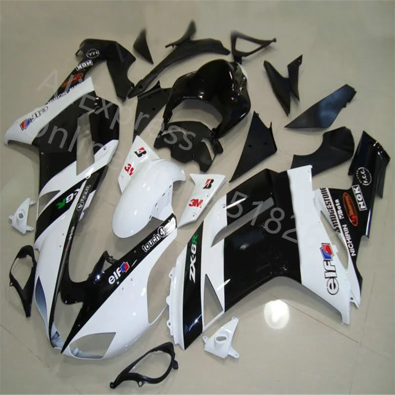 High Quality white black Fairing fit For Kawasaki NINJA ZX6R 07-08 ZX-6R ZX636 ZX 6R 636 ZX-636 2007 2008   bodywork Fairing