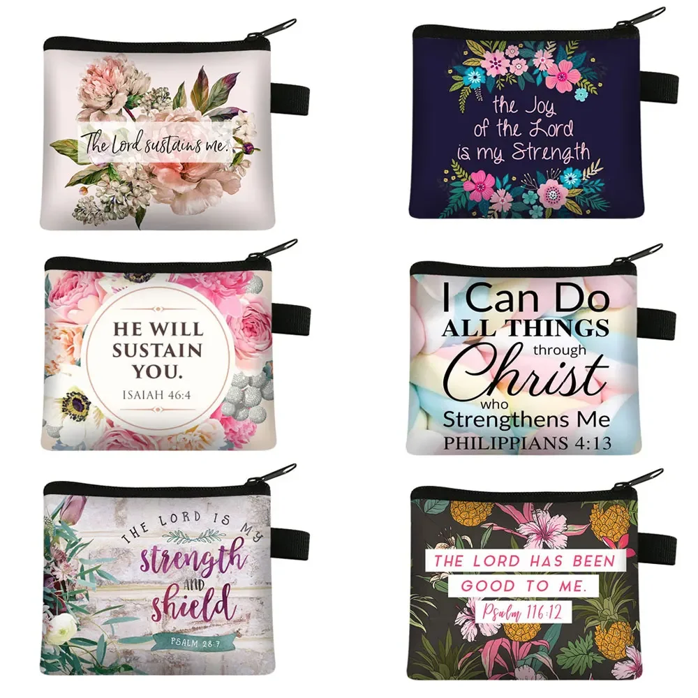 Christian Bible Verse Coin Purse Women Wallet The Lord Sustains Me Money Bag Small Handbag Floral Purses ID Credit Card Holder