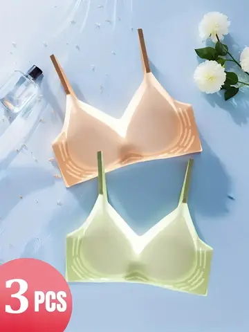 3Pcs 여자 울트라 얇은 브래지어 얼음 실크 브래지어 원활한 M-4XL 소녀 스포츠 소녀 브래지어 솔리드 컬러 숙녀 공기 냉각 무선 브래지어