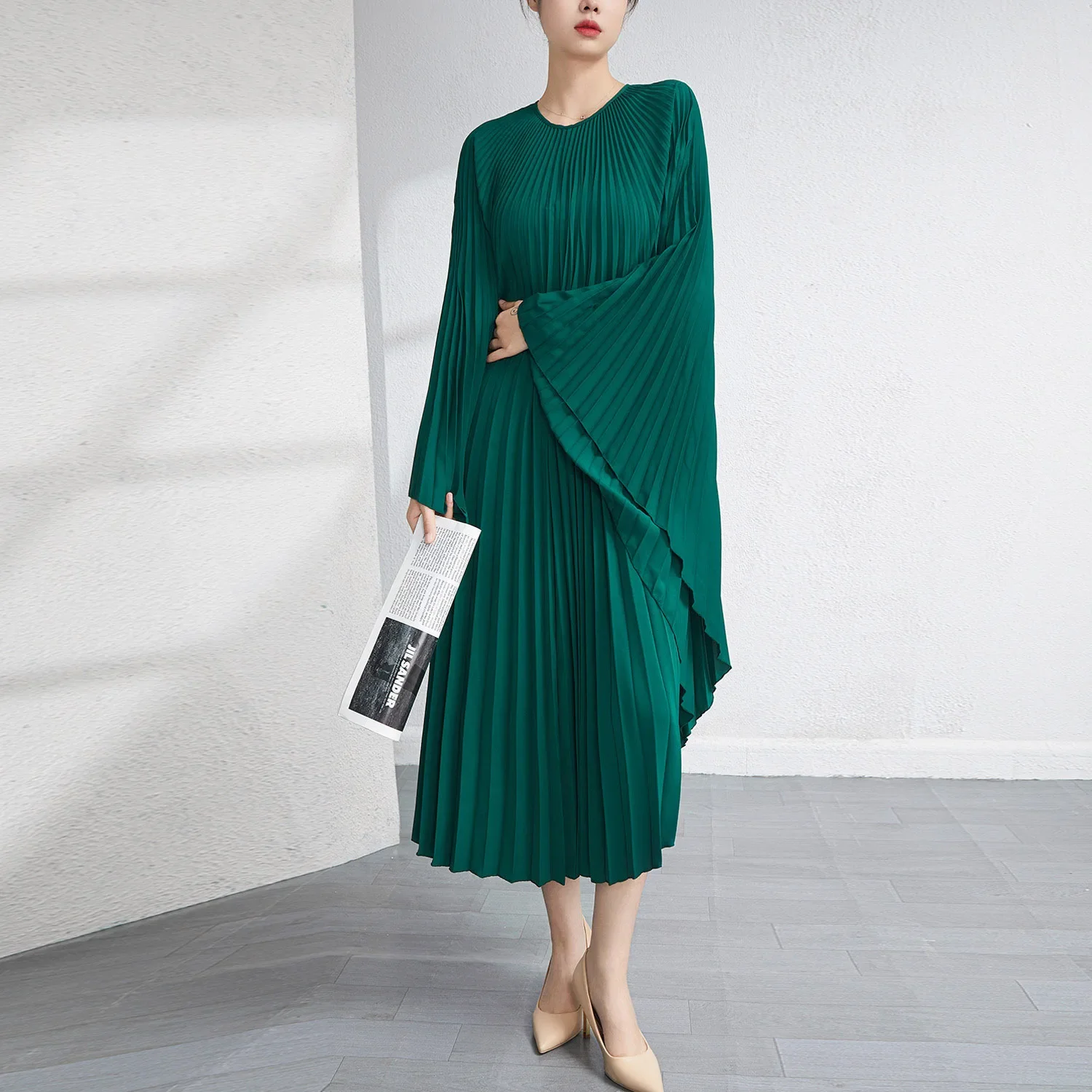 Miyake Pleated Dress 2022 Irregular Dress Loose Fashion Medium And Long Women\'s Age-reducing Meat-covering Color Elegant Skirt