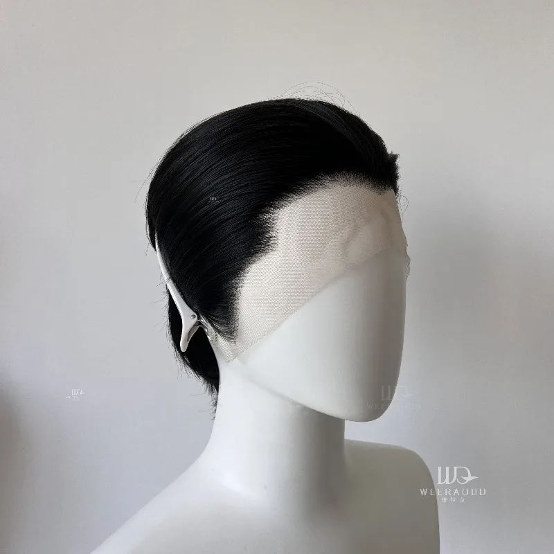 Looook Store Black Front Lace Short Hair Wig Men's Three Pointed Back Head cos